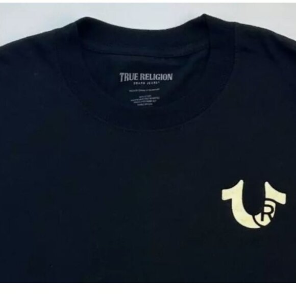 True Religion Stamp Foil SS Tee T-Shirt Size L 100% Cotton Crew Neck Jet Black - Picture 3 of 9